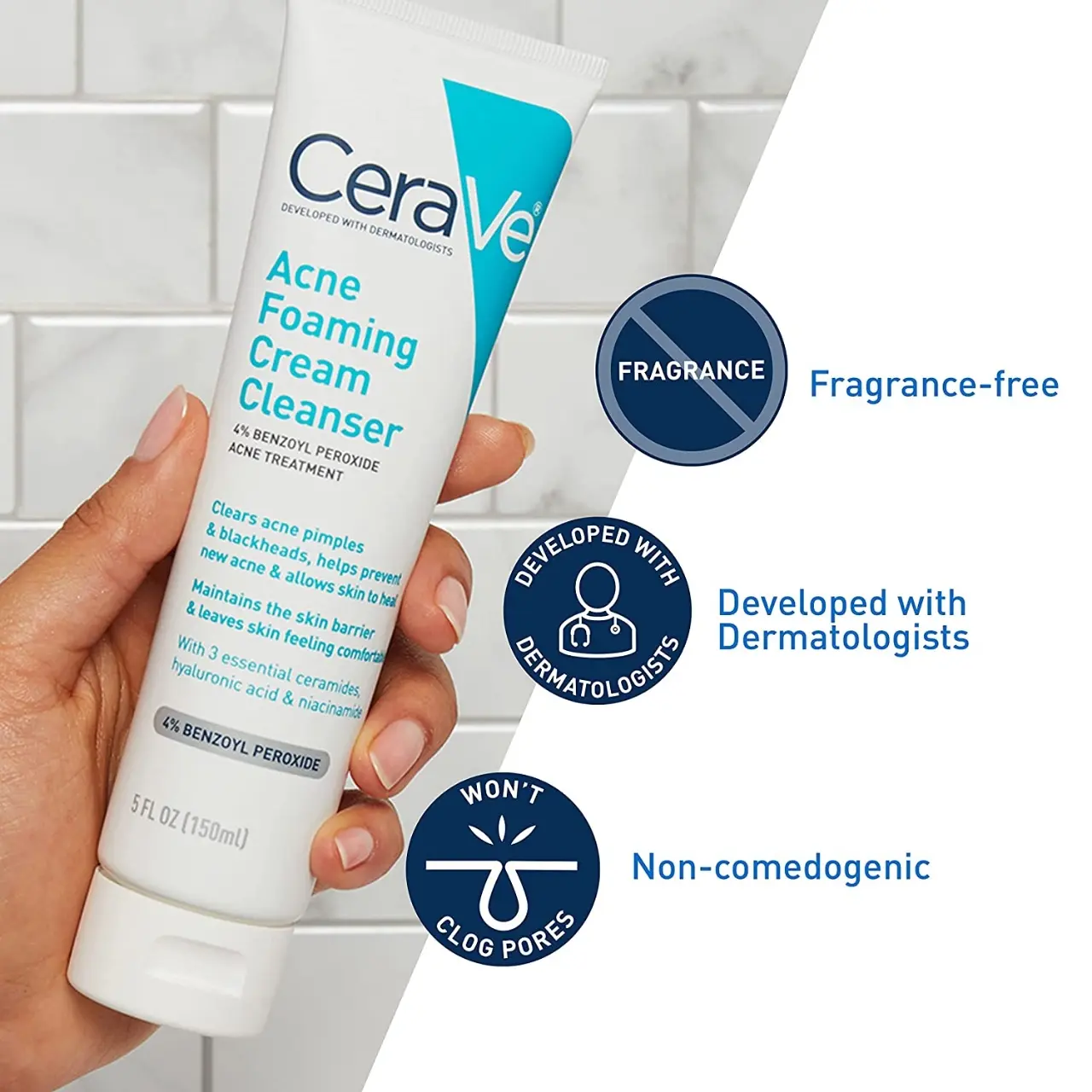 CeraVe 10% Benzoyl Peroxide Acne Foaming Cream Wash (150ml)