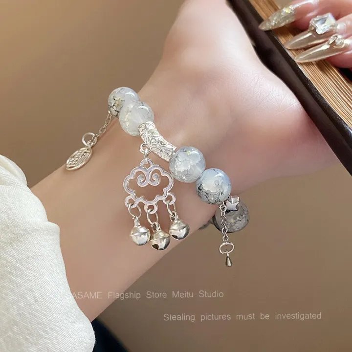 New Chinese Style Ancient Style One-Step Jingle Bracelet Female Fu Character Xiangyun Bell Beaded Bracelet Hand Jewelry